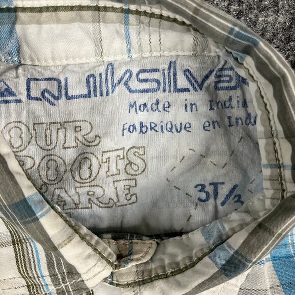 Quiksilver Button-Up Shirt Boys Size 3T Blue Plaid Short Sleeve Casual Top - Picture 3 of 5